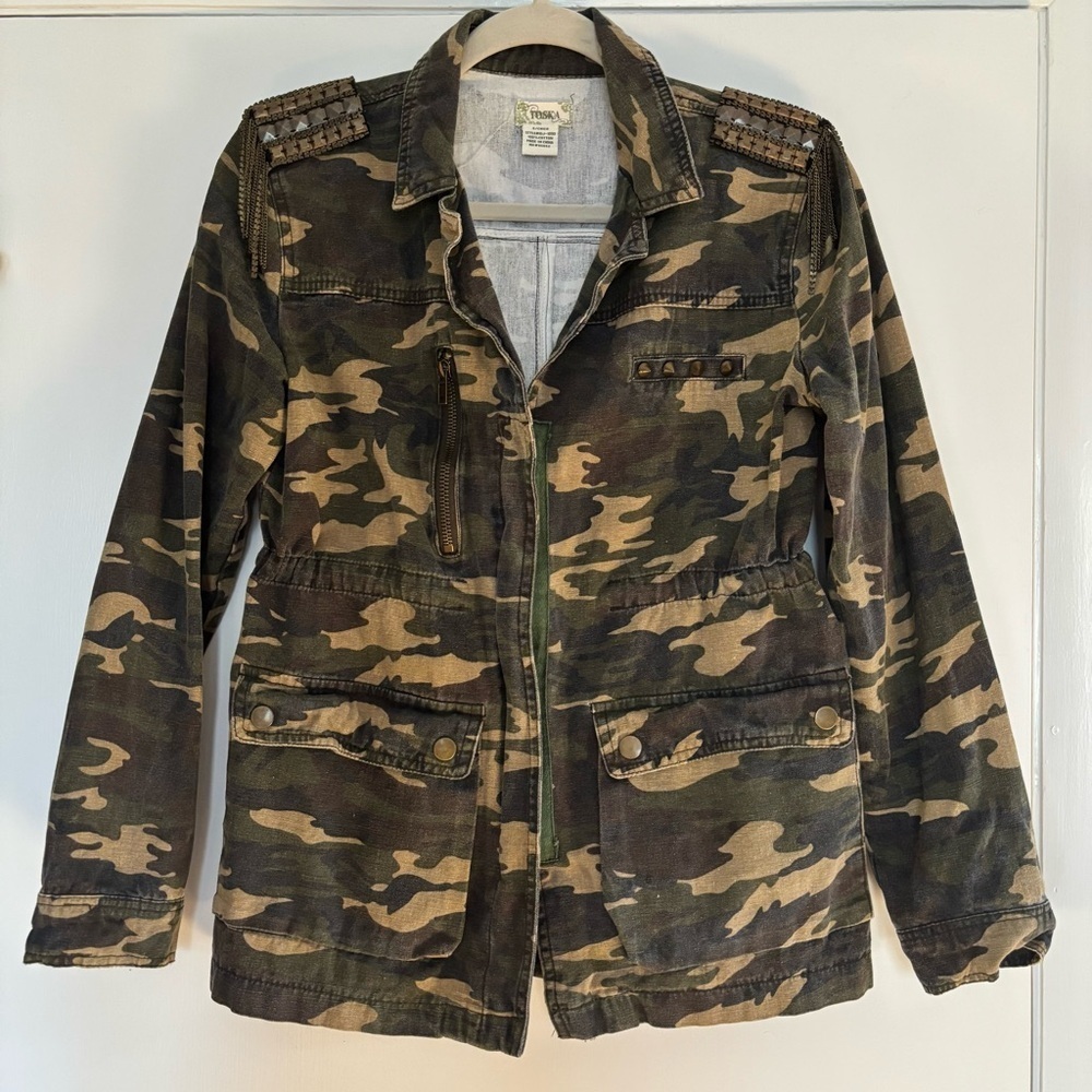 Toska Women's Green Camouflage Utility Jacket Sz Small 100% Cotton